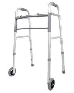 Ez2care Deluxe Two Button Folding Walker with 5-Inch Wheels